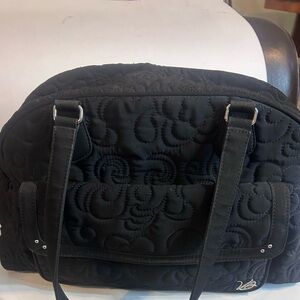 Vera Bradley Classic Black Microfiber Bowler Shoulder Diaper Bag Quilted